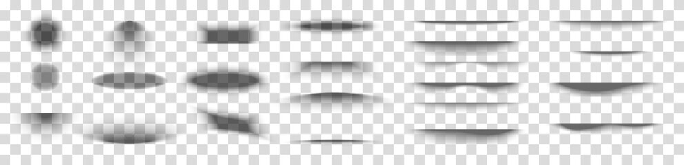 A set of shadows. Effects for the design of realistic objects. Transparent transition shadow for banner, label, poster.Paper overlay, separation with background.Vector illustration. 
