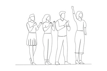Obraz premium Group of people clapping and cheering continuous one line drawing. Vector illustration.