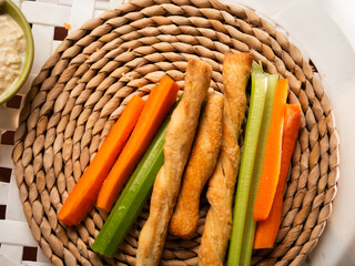 Celery carrot and bread for dipping
