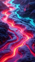 Abstract Landscape with Glowing Red and Blue lava Streams