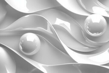 silver gray curvy pearly glowing spheres on  3d  wavy abstract background 