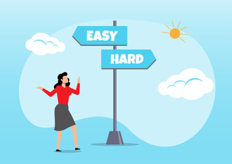 confused businesswoman chooses an easy career path