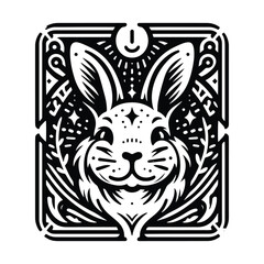 Rabbit in Tarot card black and white silhouette illustration -