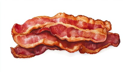 Crispy bacon, watercolor, centered on white, gourmet cuisine, soft colors, fine details, soft light reflections, handcrafted style, premium quality