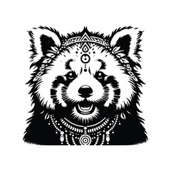 Obraz premium red panda in bohemian black and white silhouette illustration -