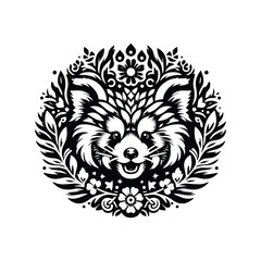 Obraz premium red panda in folk art black and white silhouette illustration -