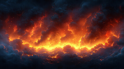 Fototapeta premium Fiery clouds ignite the night sky with an intense, glowing orange.