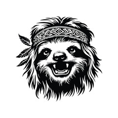Fototapeta premium Sloth in bohemian black and white silhouette illustration -