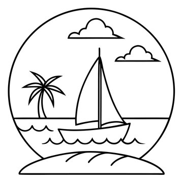 recommend clip art: sailboat on island background outline coloring book page line art drawing