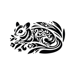 Obraz premium Sugar glider in folk art black and white silhouette illustration -