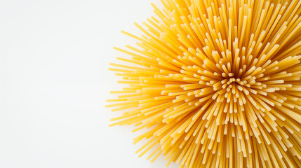 top-down view of a bundle of uncooked spaghetti pasta