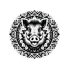 Obraz premium Wart hog in bohemian black and white silhouette illustration -