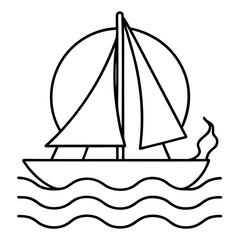 Obraz premium sailboat on sea outline coloring book page line art drawing