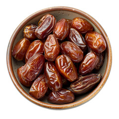 Dried dates in plate on transparent background