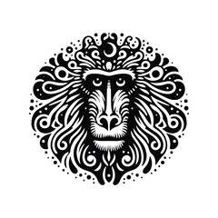 Obraz premium baboon monkey in bohemian black and white silhouette illustration -