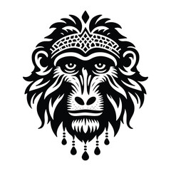baboon monkey in bohemian black and white silhouette illustration -