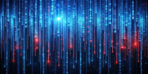 of waves in a blue matrix code structure with red dangerous code lines, waves, blue, matrix, code, structure, red, dangerous,