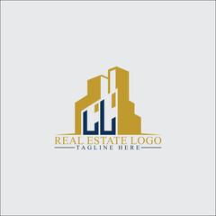 Fototapeta premium Modern LL Real Estate Logo Design with Building Silhouettes