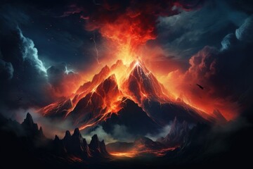 Volcano mountain nature night lava.
