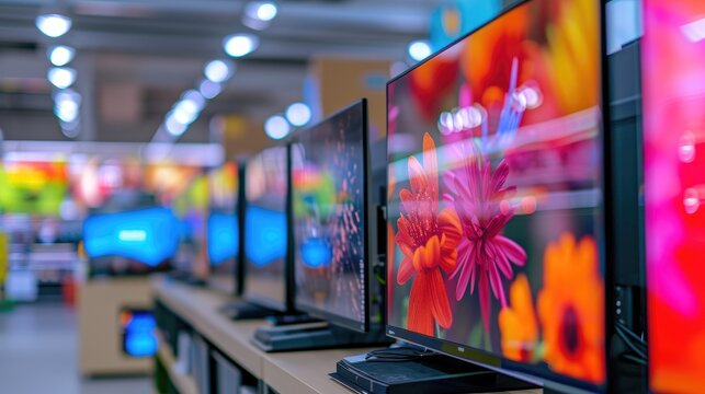 Technology Showcase: LCD OLED AMOLED TVs in Electronics Store