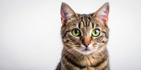 Obraz premium of a cute cat with green eyes on a white background, cat, fluffy, pet, feline, isolated, domestic, cute, adorable, whiskers