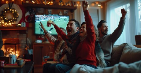Fototapeta premium Group of Friends Having Fun Watching Sports