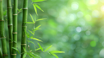 Bamboo Stalks in Wellness Spa Advertisement Banner with Copyspace Background