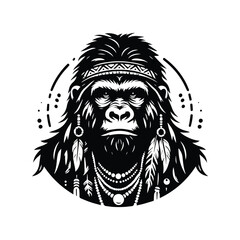 Obraz premium gorilla monkey in bohemian black and white silhouette illustration -