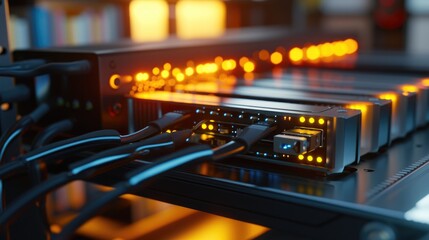 Naklejka premium Data Recovery Equipment Close-Up: Sleek Workstation with RAID Setup