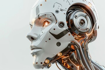 Fototapeta premium AI-generated illustration of a contemporary AI robot head isolated against a white background