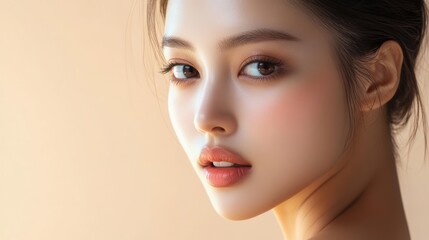 Naklejka premium Close-up Portrait of Beautiful Young Woman with Clear Skin.