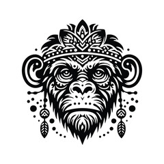 monkey in bohemian black and white silhouette illustration -