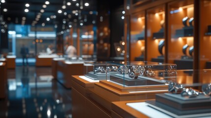 Fototapeta premium Luxury watch store with modern glass displays