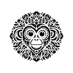 Obraz premium monkey in folk art black and white silhouette illustration -