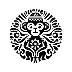 Obraz premium monkey in folk art black and white silhouette illustration -