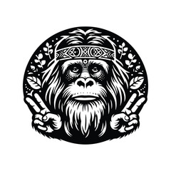 Obraz premium orangutan monkey in bohemian black and white silhouette illustration -