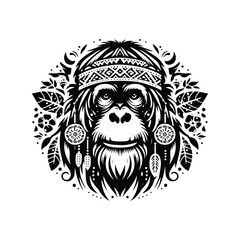 Obraz premium orangutan monkey in bohemian black and white silhouette illustration -