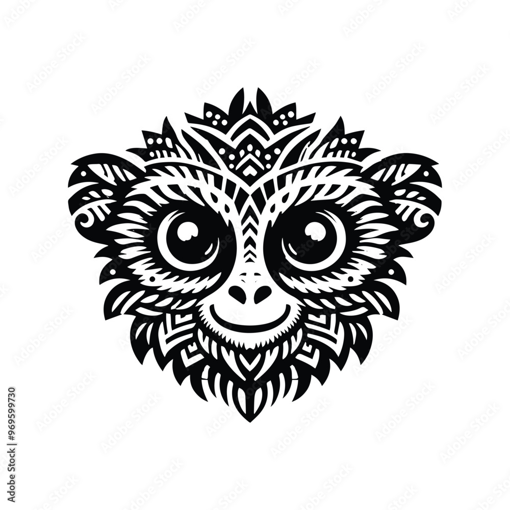 Wall mural Tarsier monkey in bohemian black and white silhouette illustration -