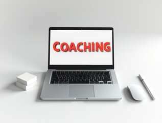 Laptop with coaching text on screen