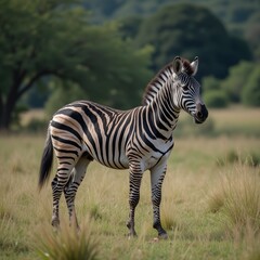 Fototapeta premium Zebra standing in grassy African savanna