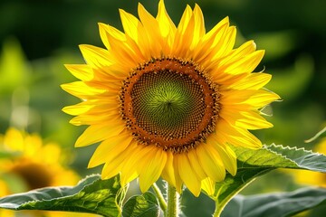 Fototapeta premium A Close-Up of a Sunflower in Bloom with a Soft Green Background
