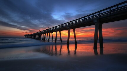 Silhouetted Pier Against a Vibrant Sunrise