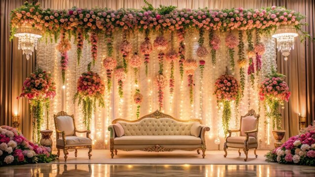 Stunning Walima stage adorned with cascading flowers