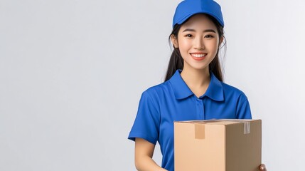 Happy Delivery Woman Holding Package.