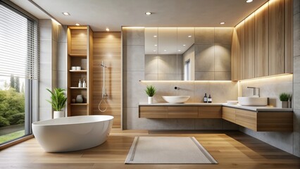 Sleek minimalist bathroom with modern fixtures and clean lines, sleek, minimalist, bathroom, aesthetic, modern, fixtures, clean