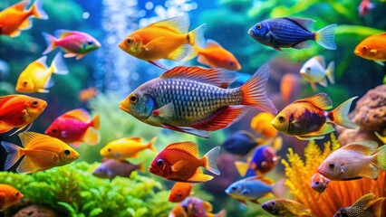 Exotic fish swimming gracefully in a vibrant aquarium, aquarium, tropical, colorful, underwater, marine life, beauty