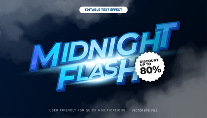 Premium Editable text effect Midnight Flash Sale discount deals Night gradient banner vector