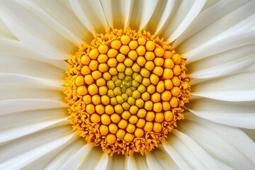 Close-up of a White Daisy Flower Center with Yellow Pollen