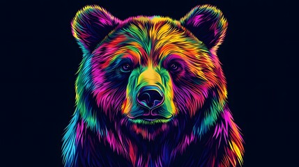 Colorful bear head vector graphic on a black background, with colorful rainbow gradients