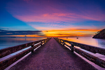 Sunrise view at the sea pier bridge